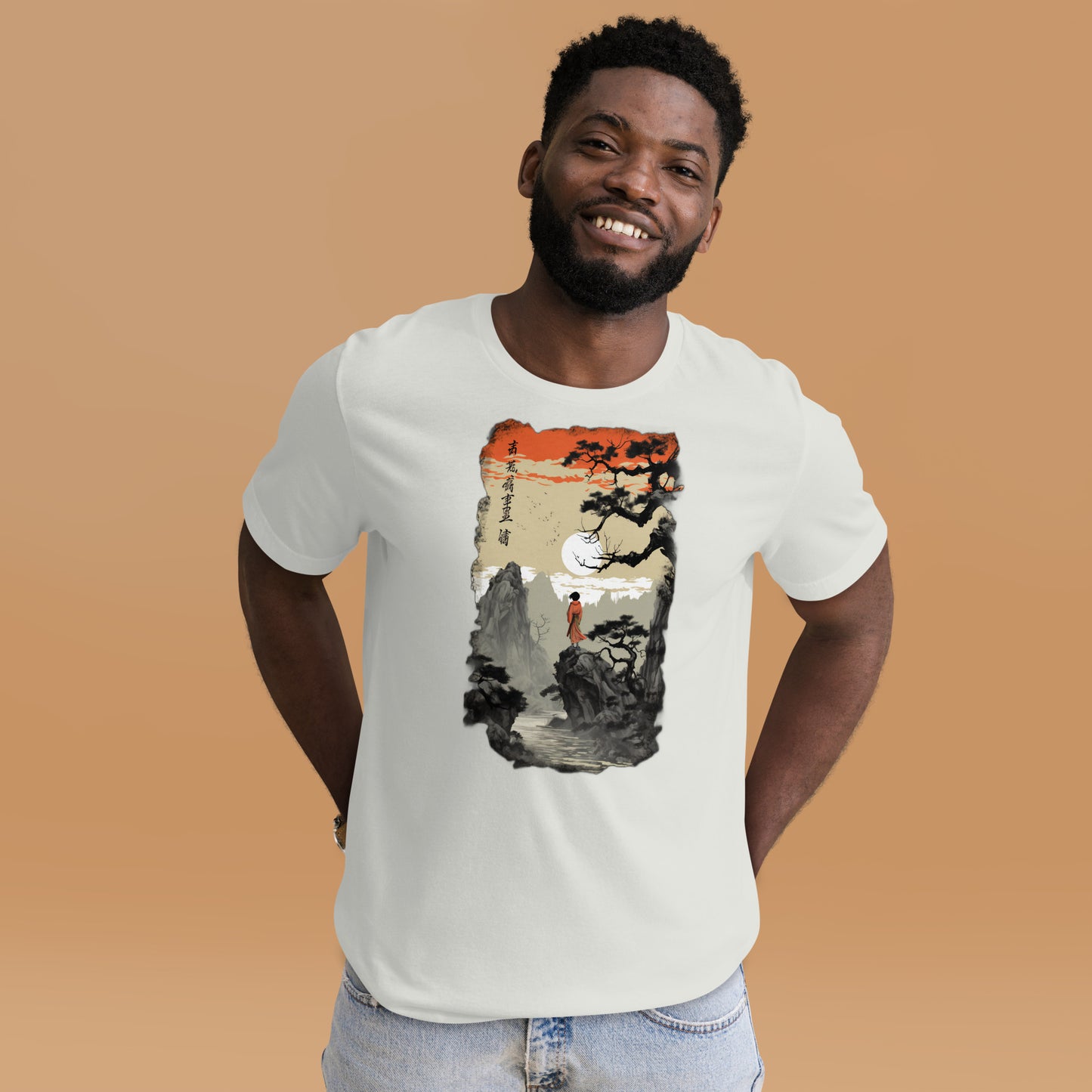 Moonlit Solitude: Ukiyo-e Cliffside Sunset T-Shirt